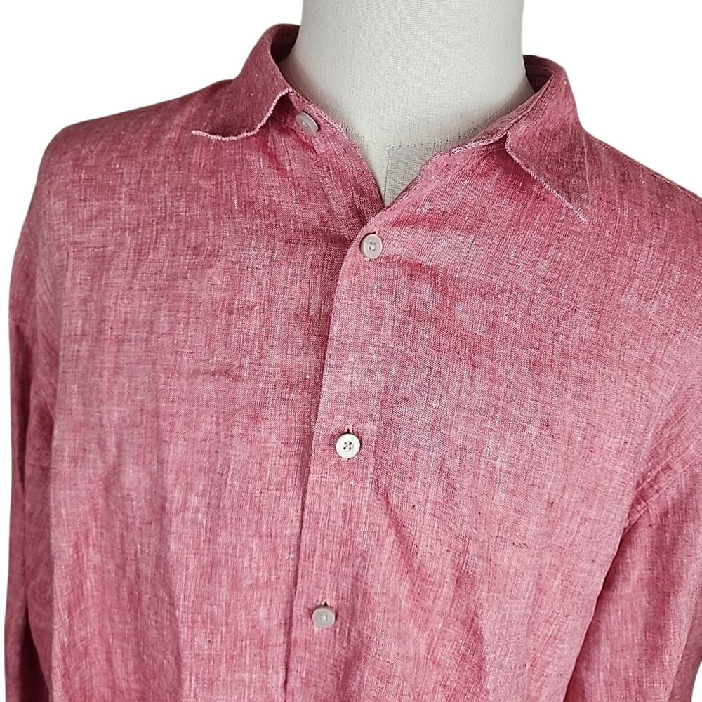 UNTUCKit Button Up Shirt Mens Size XXL 2XL Red 100% Linen Long Sleeve Beach